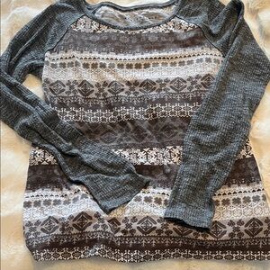 Aeropostale Gray and Brown Patterned Long Sleeve Top